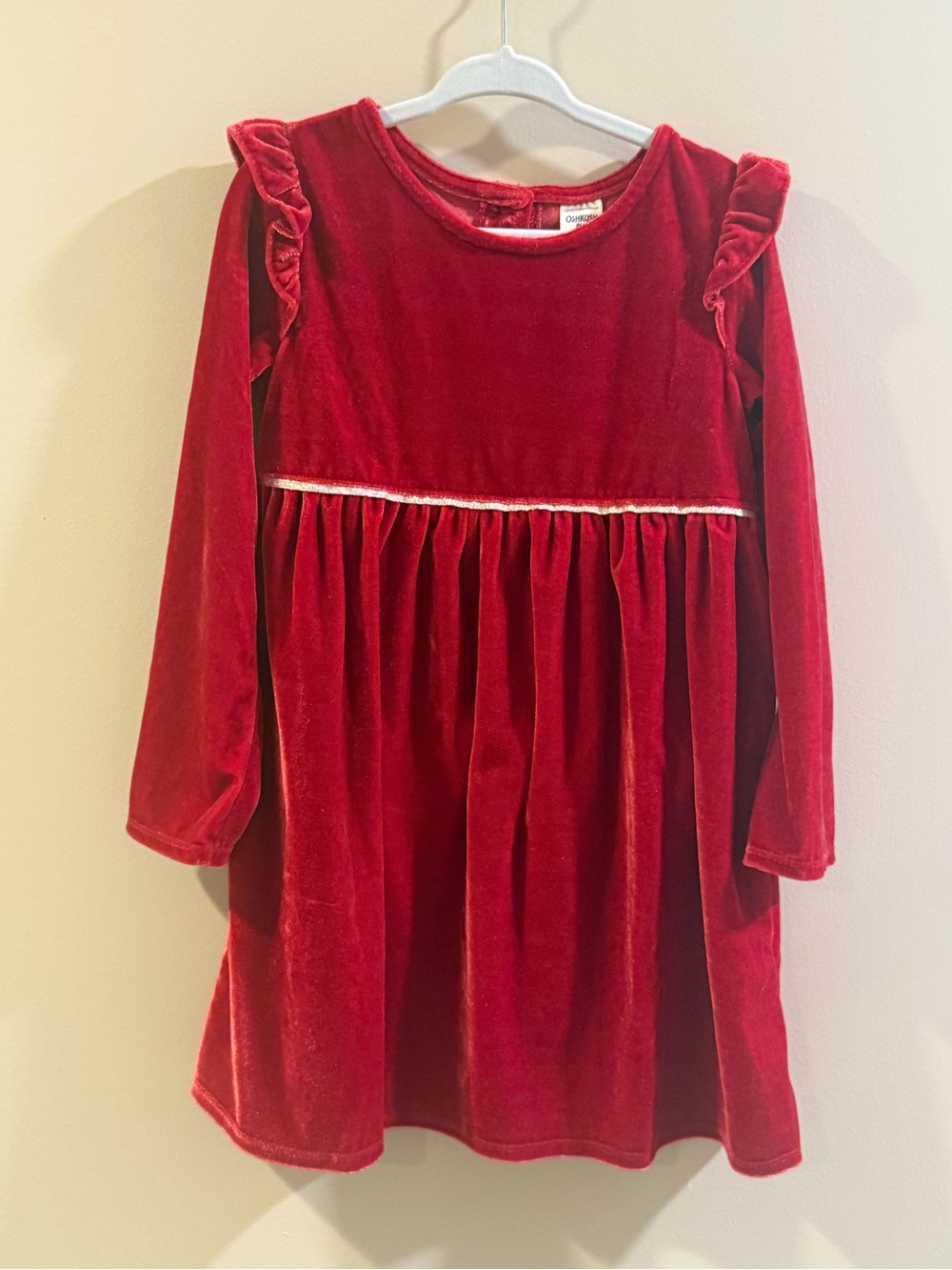 OshKosh B'gosh Red Velvet Long-Sleeve Dress with Ruffle Shoulders